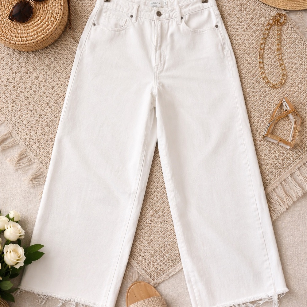 Hidden Jeans Los Angeles White Cropped Wide Leg Raw Hem Denim Size 29 - Picture 7 of 7